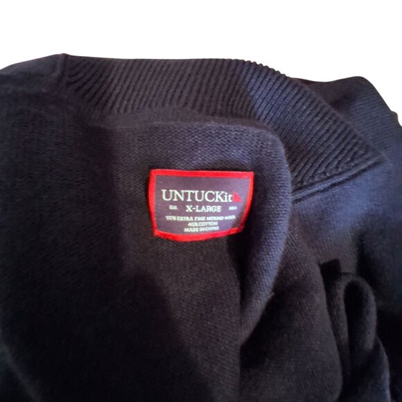 Untuckit Costa cardigan sweater mens XL navy merino wool cotton blend Grandpa - Picture 4 of 4